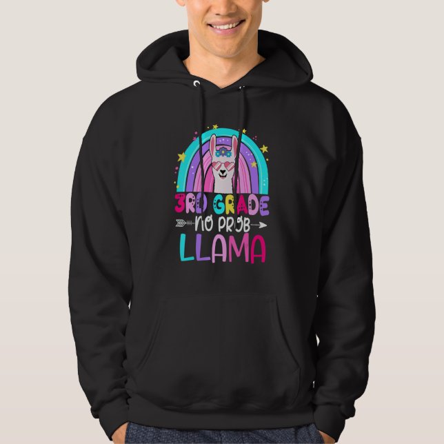 Third Team 3rd Grade Teacher Rainbow No Prob Llama Hoodie (Framsida)