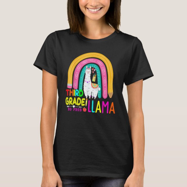 Third Team 3rd Grade Teacher Rainbow No Prob Llama T Shirt (Framsida)