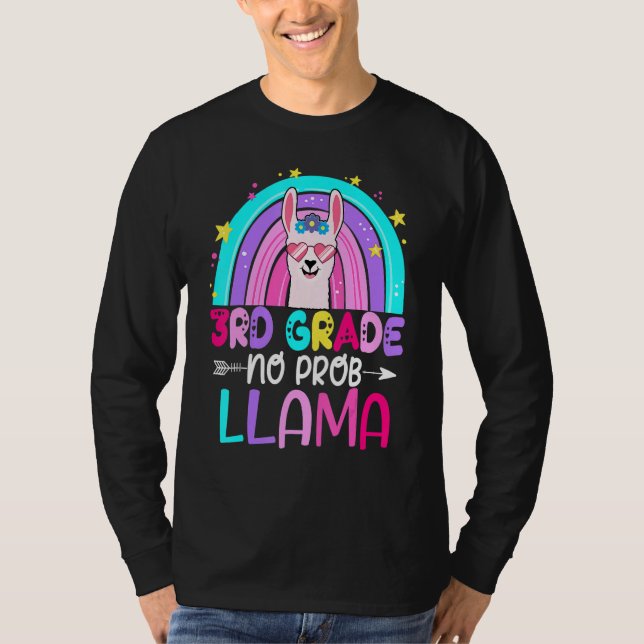 Third Team 3rd Grade Teacher Rainbow No Prob Llama T Shirt (Framsida)