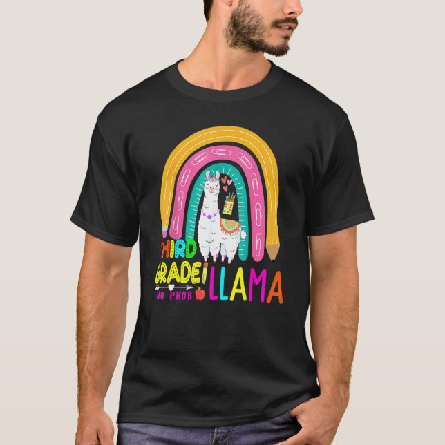 Third Team 3rd Grade Teacher Rainbow No Prob Llama T Shirt (Framsida)