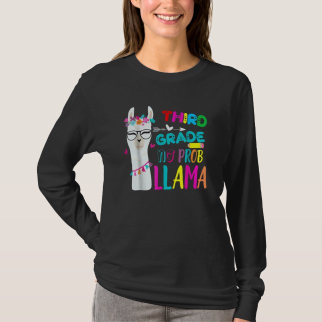 Third Team 3rd Grade Teacher Rainbow No Prob Llama T Shirt (Framsida)