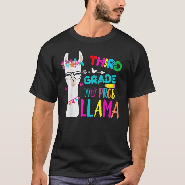 Third Team 3rd Grade Teacher Rainbow No Prob Llama T Shirt (Framsida)