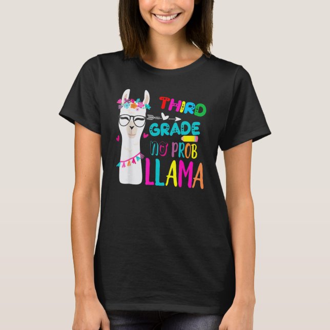 Third Team 3rd Grade Teacher Rainbow No Prob Llama T Shirt (Framsida)