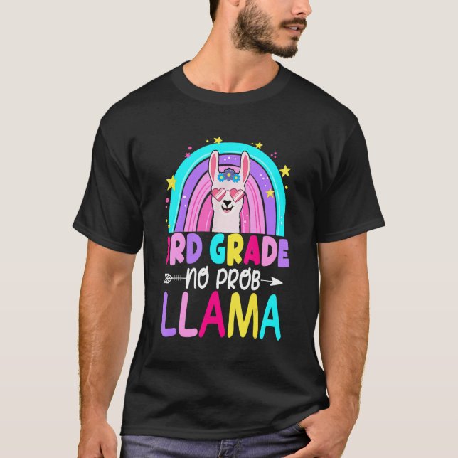Third Team 3rd Grade Teacher Rainbow No Prob Llama T Shirt (Framsida)