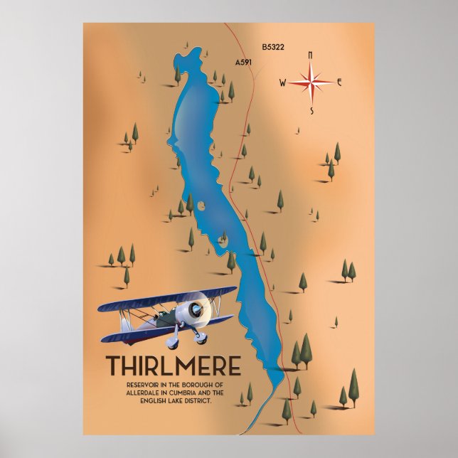 Thirlmere Reservoir Lake District Karta Poster (Framsidan)