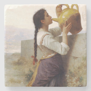 Thirsty Girl dricker från en jug (Landsbygdslandsk Stenunderlägg