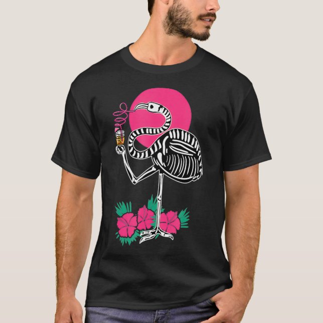 Thirsty Skeleton Flamingo Animal Tropical Bird T Shirt (Framsida)