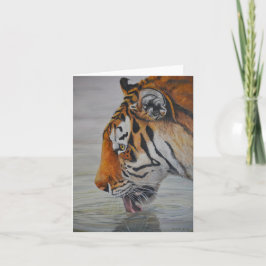 "Thirsty" Tiger Art Reproduction Note Card Kort