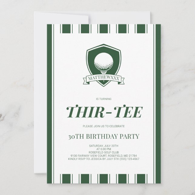 Thirtee Elegant Gröna Män Golf 30-årsfest Inbjudningar (Framsida)