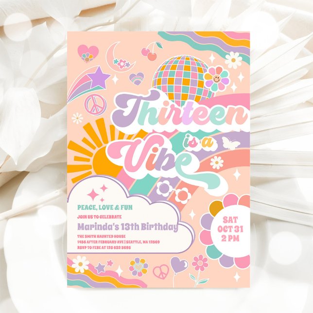 Thirteen Is A Vibe Sun Rainbow Disco 13th Birthday Inbjudningar (Skapare uppladdad)