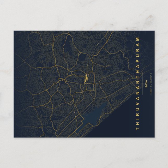 Thiruvananthapuram City Map Minimal Postcard Vykort (Framsida)