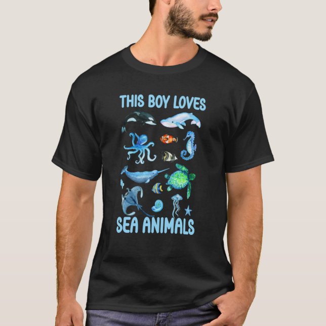 This Boy Loves Sea Animals Kids Summer Ocean Wildl T Shirt (Framsida)