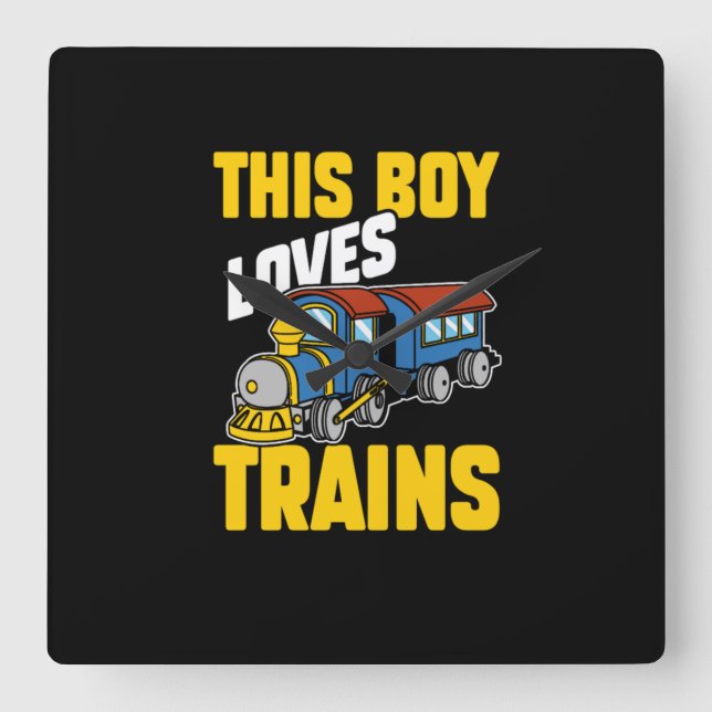 This Boy Loves Trains Locomotive Lover Railway Fyrkantig Klocka (Framsida)
