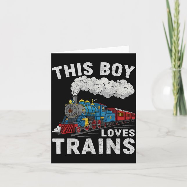 This Boy Loves Trains Railroad Train Wagon Lover K Kort (Framsida)