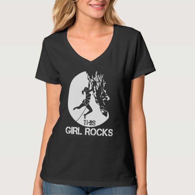 This Girl Rocks Rock Climbing Boulder Carabiner Cl T Shirt (Framsida)