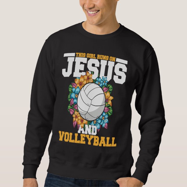 This girl runs on jesus and volleyball lång ärmad tröja (Framsida)