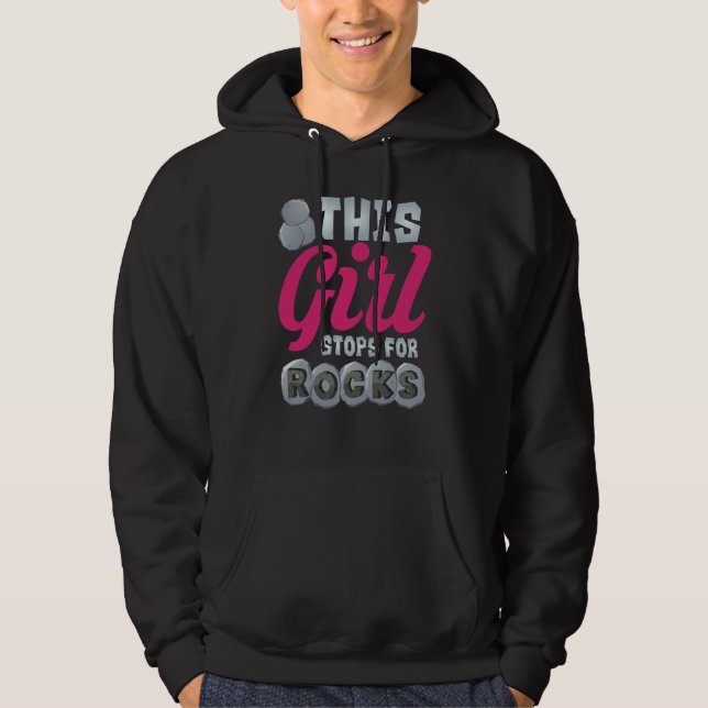 This Girl Stops For Rocks Cute Gemstone Hunter Hoodie (Framsida)