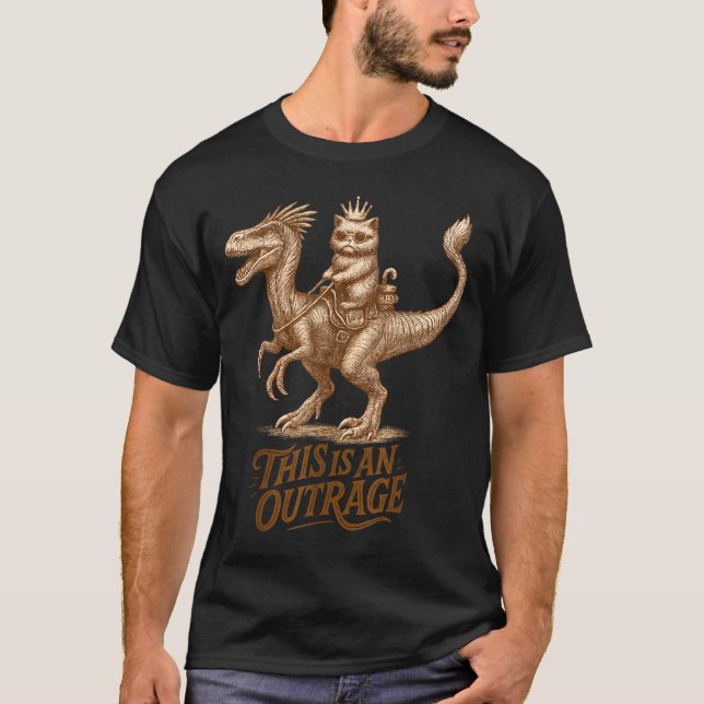 This Is An Outrage Funny Princess Cat Riding Dinos T Shirt (Framsida)