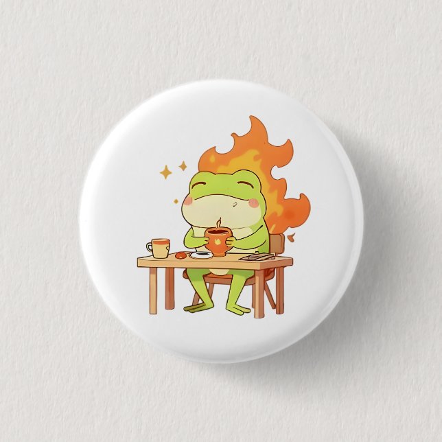 This Is Fine Groda Roligt Kawaii Design Knapp (Framsida)
