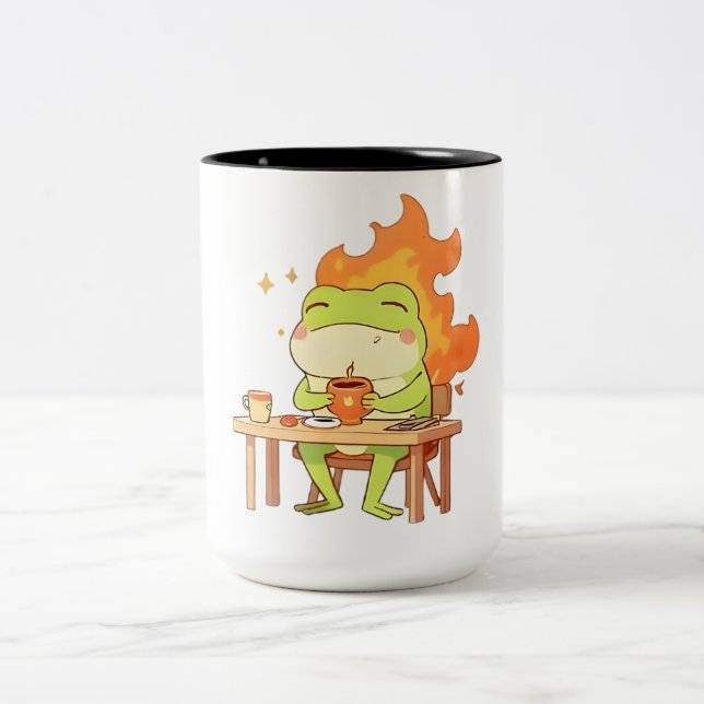 This Is Fine Groda Roligt Kawaii Design Två-Tonad Mugg (Center)