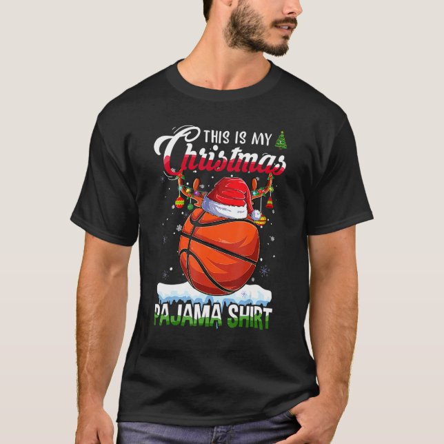 This Is My Christmas Pajama  Basketball Xmas Light T Shirt (Framsida)
