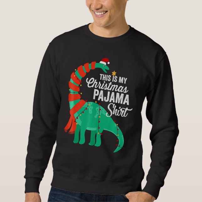 This Is My Christmas Pajama Dinosaur Brontosaurus  Lång Ärmad Tröja (Framsida)
