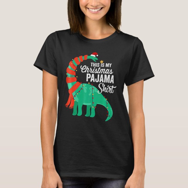 This Is My Christmas Pajama Dinosaur Brontosaurus  T Shirt (Framsida)