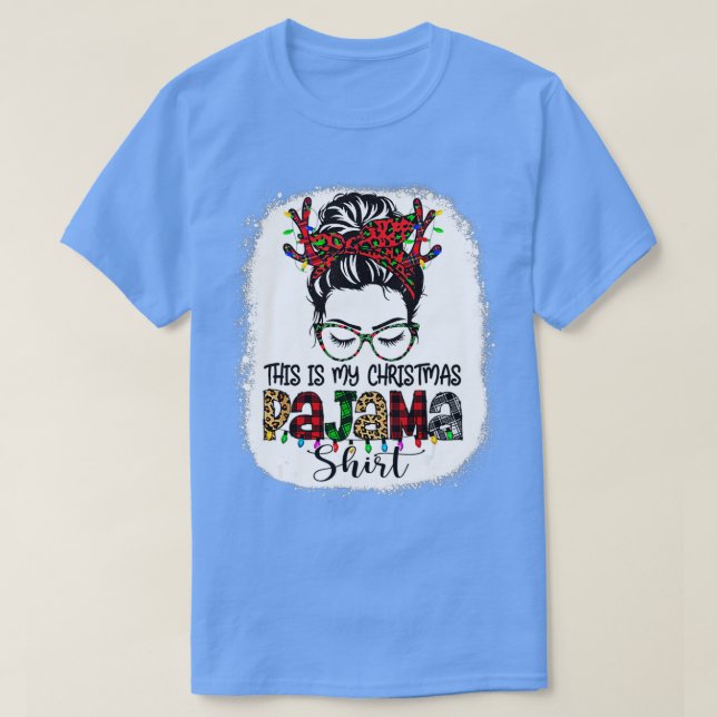 This Is My Christmas Pajama  Leopard Messy Bun Ble T Shirt (Design framsida)
