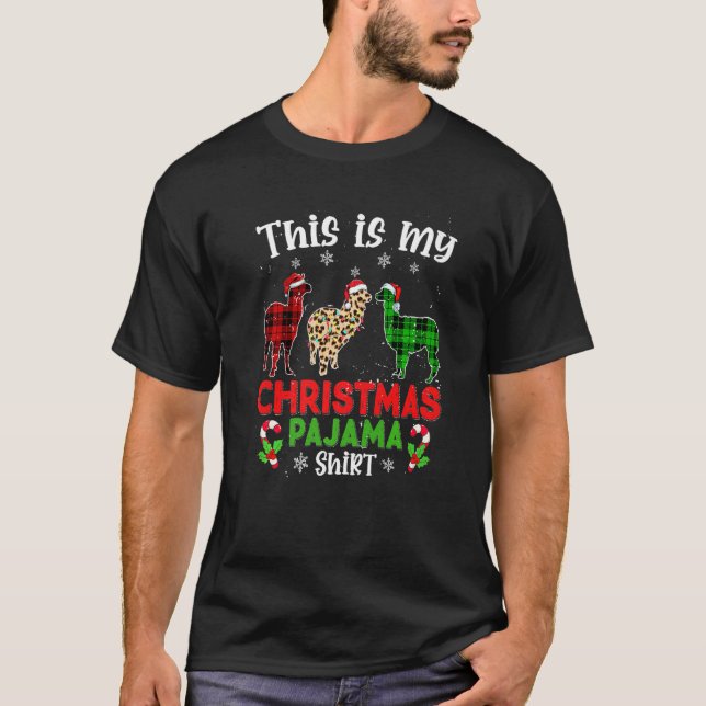 This Is My Christmas Pajama Llama Animals Leopard  T Shirt (Framsida)