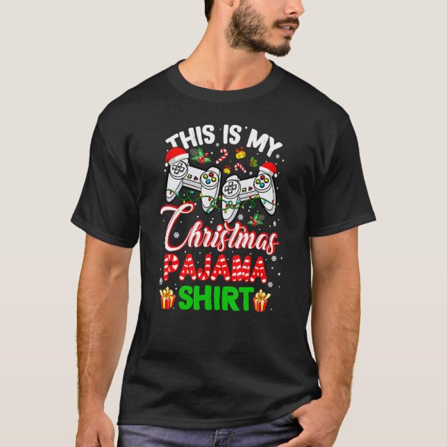 This Is My Christmas Pajama Santa Hat Gamer Video  T Shirt (Framsida)