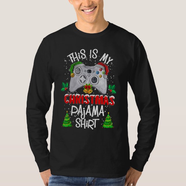 This Is My Christmas Pajama Santa Hat Gamer Video  T Shirt (Framsida)