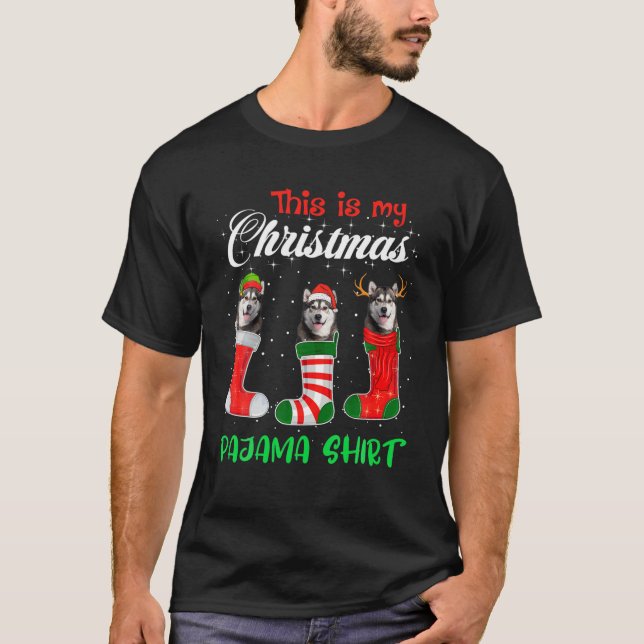 This Is My Christmas Pajama Siberian Husky Dog Pup T Shirt (Framsida)
