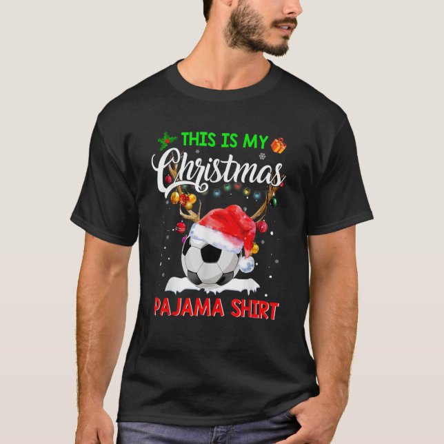 This Is My Christmas Pajama Soccer Reindeer Santa  T Shirt (Framsida)