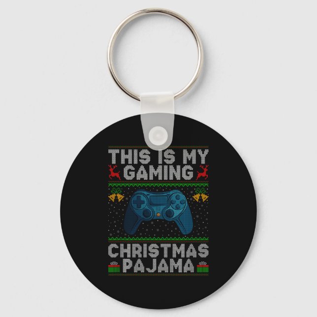 This Is My Gaming Christmas Pajamas Ugly Xmas Swea Nyckelring (Framsida)
