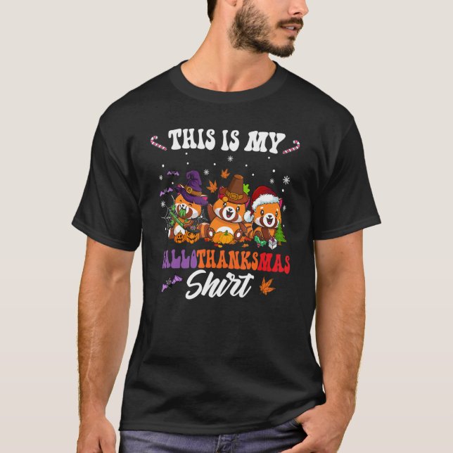 This Is My Hallothanksmas Red Panda Santa Hat Chri T Shirt (Framsida)