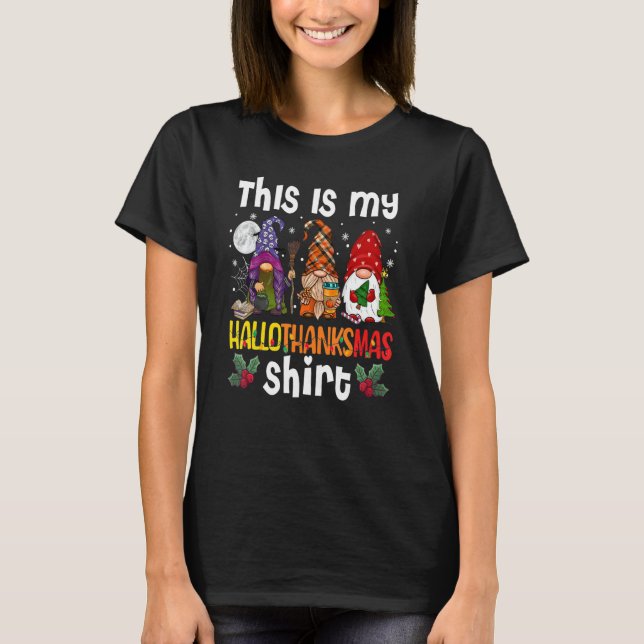 This Is My Hallothanksmas  Three Gnomes Happy Holi T Shirt (Framsida)