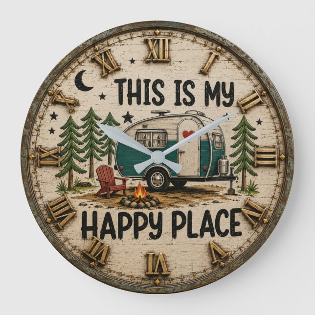 This Is My Happy Place Cabin & Camper Gift Stor Klocka (Framsida)