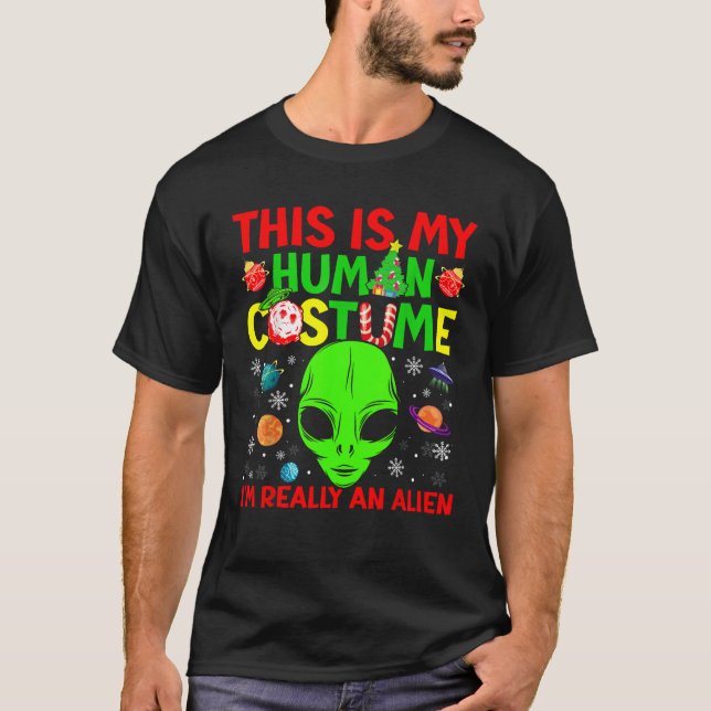 This Is My Human Costume Alien Christmas Funny Can T Shirt (Framsida)