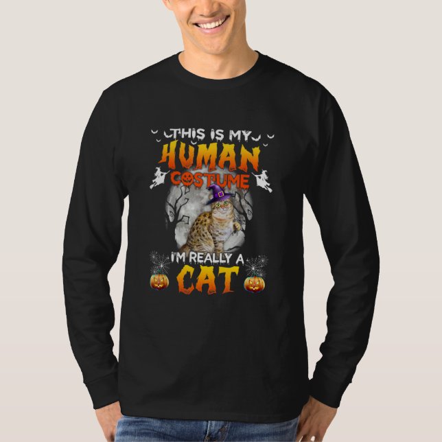 This Is My Human Costume I'm Really A Cat Hallowee T Shirt (Framsida)
