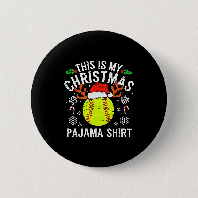This Is My Softball Christmas Pajama Shirt Srt Men Knapp (Framsida)