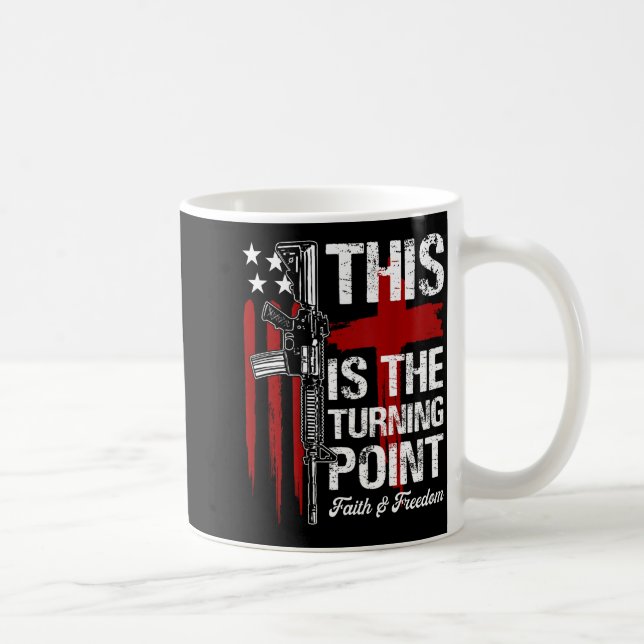 This Is The Turning Int Faith Cross Us Flag Patrio Kaffemugg (Höger)