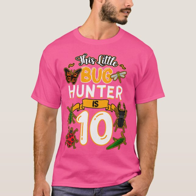 This Little Bug Hunter Is 10 Birthday Insect Bday  T Shirt (Framsida)