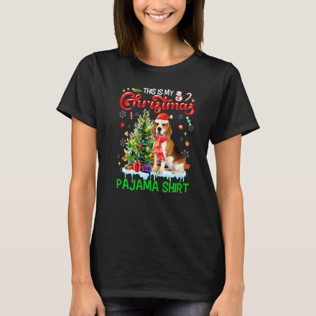 This My Christmas Pajama  Beagle Scarf Santa Xmas T Shirt (Framsida)