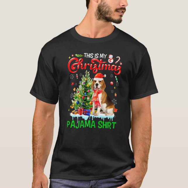 This My Christmas Pajama  Beagle Scarf Santa Xmas T Shirt (Framsida)