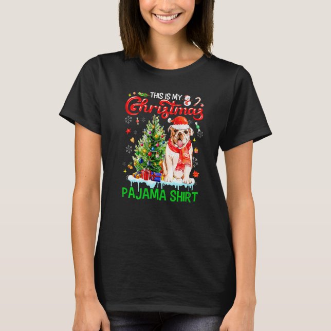 This My Christmas Pajama  Bulldog Scarf Santa Xmas T Shirt (Framsida)