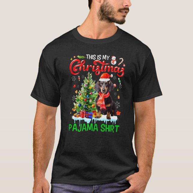 This My Christmas Pajama  Dachshund Scarf Santa Xm T Shirt (Framsida)