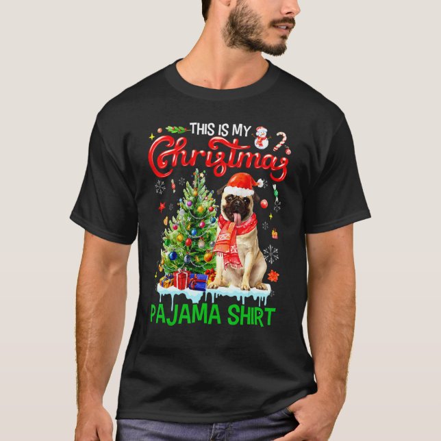 This My Christmas Pajama  Pug Scarf Santa Xmas T Shirt (Framsida)
