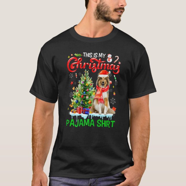 This My Christmas Pajama  Shetland Sheepdog Santa  T Shirt (Framsida)