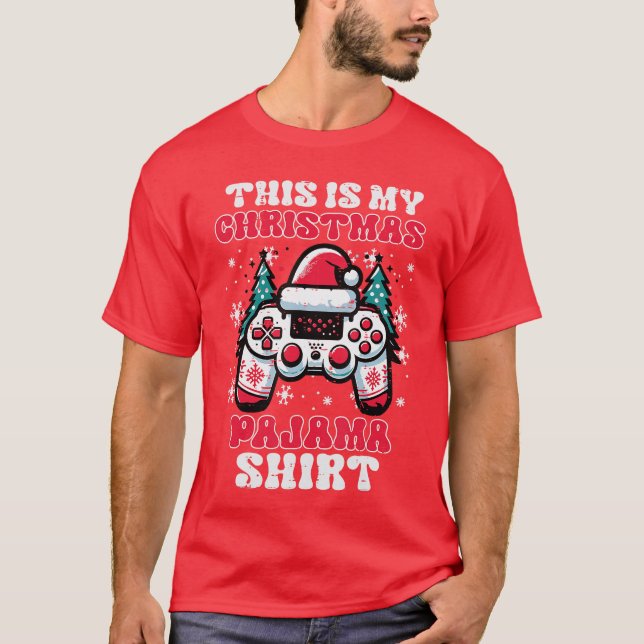 This My Christmas Pajama Shirt Gaming Xmas Men Boy T Shirt (Framsida)