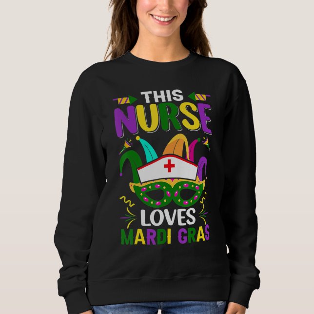 This Nurse Loves Mardi Gras Mask Ribbons_1 T Shirt (Framsida)